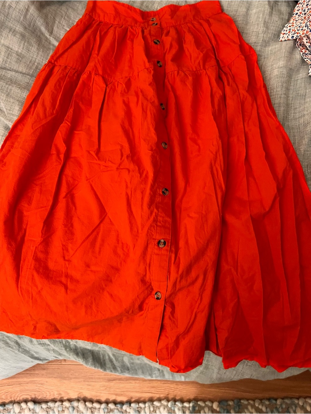 100% Cotton Red Orange A-Line Midi Skirt